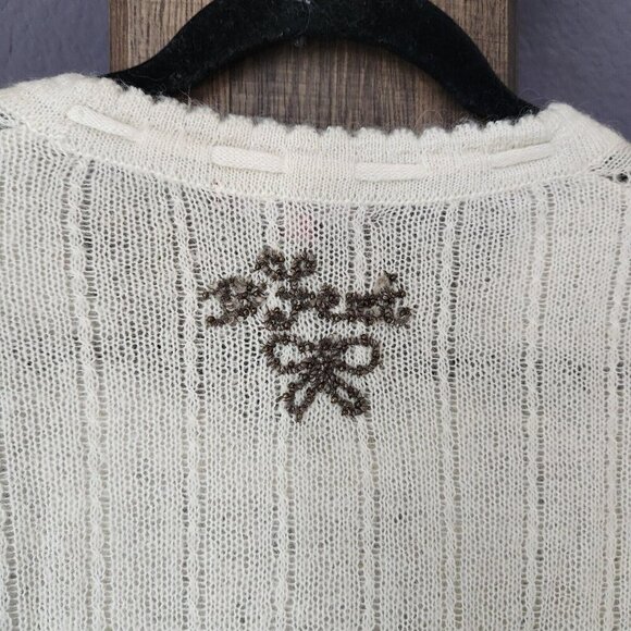 10 Feet Amsterdam Sweater Womens M Lace Knit Mohair Polymide Cream‎ Boho Sheer - Picture 5 of 16